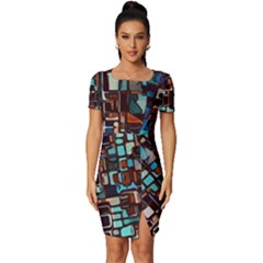 Stained Glass Mosaic Abstract Fitted Knot Split End Bodycon Dress by Sarkoni