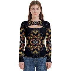 Fractal Stained Glass Ornate Women s Cut Out Long Sleeve T-shirt by Sarkoni