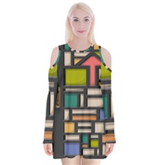 Door Stained Glass Stained Glass Velvet Long Sleeve Shoulder Cutout Dress by Sarkoni