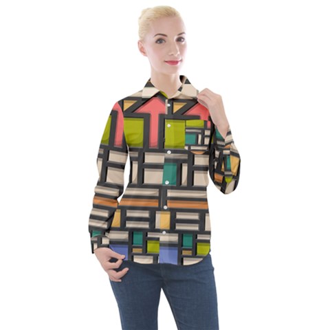 Door Stained Glass Stained Glass Women s Long Sleeve Pocket Shirt by Sarkoni