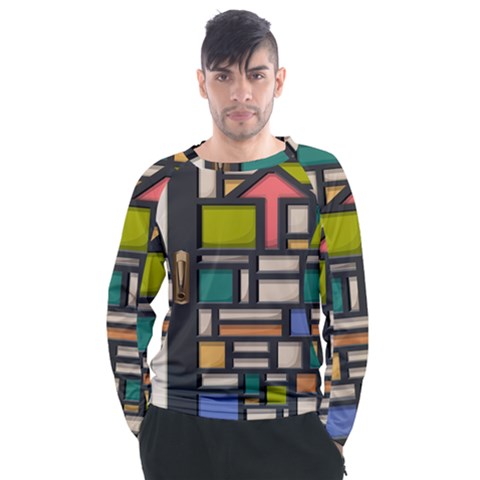 Door Stained Glass Stained Glass Men s Long Sleeve Raglan T-shirt by Sarkoni