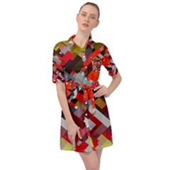 Maze Mazes Fabric Fabrics Color Belted Shirt Dress by Sarkoni