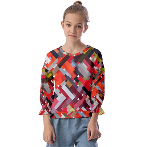 Maze Mazes Fabric Fabrics Color Kids  Cuff Sleeve Top by Sarkoni