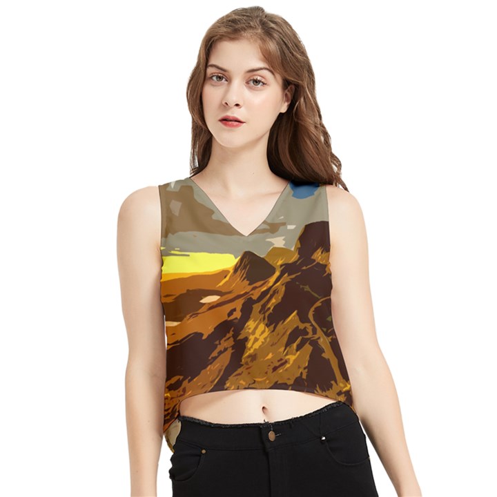 Scotland Monti Mountains Mountain V-Neck Cropped Tank Top