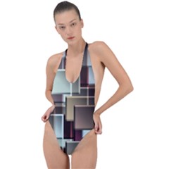 Texture Artwork Mural Murals Art Backless Halter One Piece Swimsuit