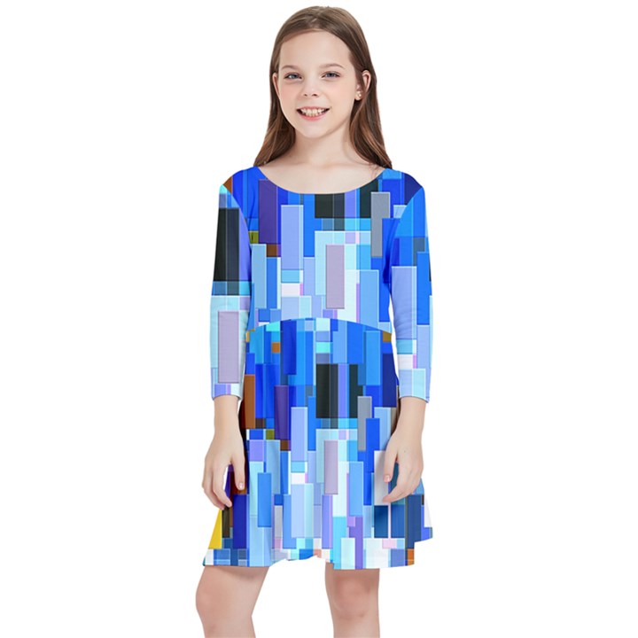 Color Colors Abstract Colorful Kids  Quarter Sleeve Skater Dress