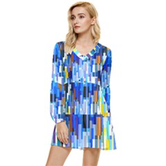 Color Colors Abstract Colorful Tiered Long Sleeve Mini Dress by Sarkoni