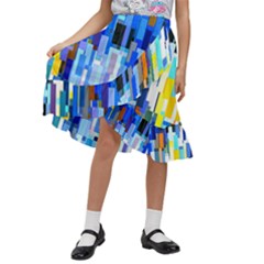 Color Colors Abstract Colorful Kids  Ruffle Flared Wrap Midi Skirt by Sarkoni