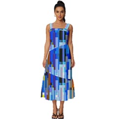 Color Colors Abstract Colorful Square Neckline Tiered Midi Dress by Sarkoni