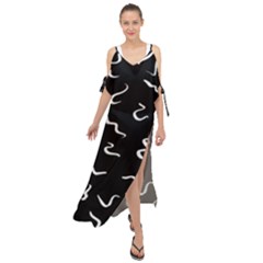 Scribbles Lines Drawing Picture Maxi Chiffon Cover Up Dress