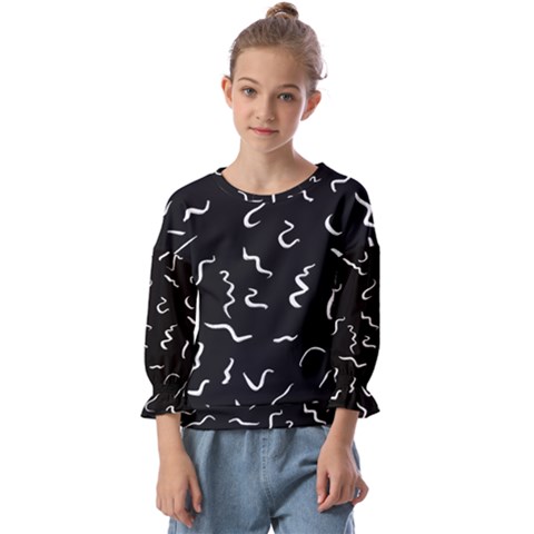 Scribbles Lines Drawing Picture Kids  Cuff Sleeve Top by Sarkoni