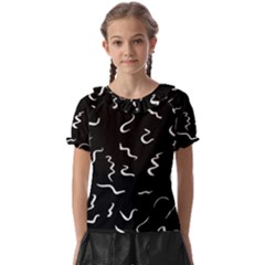 Scribbles Lines Drawing Picture Kids  Frill Chiffon Blouse by Sarkoni