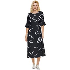 Scribbles Lines Drawing Picture Double Cuff Midi Dress by Sarkoni