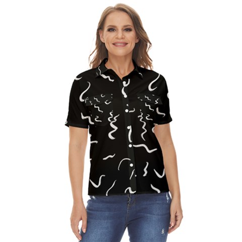 Scribbles Lines Drawing Picture Women s Short Sleeve Double Pocket Shirt by Sarkoni