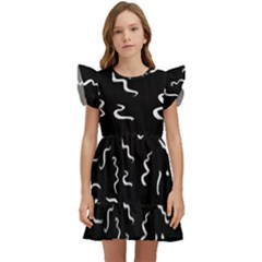 Scribbles Lines Drawing Picture Kids  Winged Sleeve Dress by Sarkoni