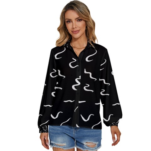 Scribbles Lines Drawing Picture Women s Long Sleeve Button Up Shirt by Sarkoni