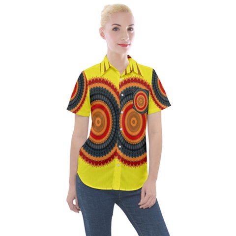 Art Decoration Wallpaper Bright Women s Short Sleeve Pocket Shirt by Sarkoni