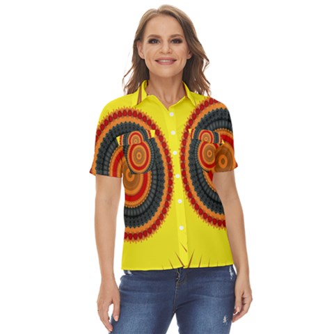 Art Decoration Wallpaper Bright Women s Short Sleeve Double Pocket Shirt by Sarkoni