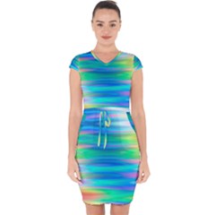 Wave Rainbow Bright Texture Capsleeve Drawstring Dress  by Sarkoni