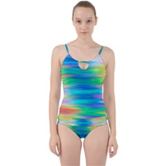 Wave Rainbow Bright Texture Cut Out Top Tankini Set by Sarkoni