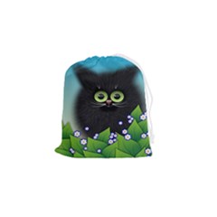 Kitten Black Furry Illustration Drawstring Pouch (small) by Sarkoni