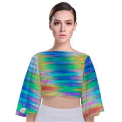 Wave Rainbow Bright Texture Tie Back Butterfly Sleeve Chiffon Top by Sarkoni