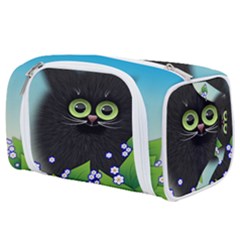 Kitten Black Furry Illustration Toiletries Pouch by Sarkoni