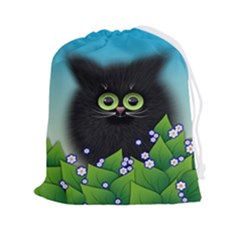 Kitten Black Furry Illustration Drawstring Pouch (2xl) by Sarkoni