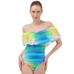 Wave Rainbow Bright Texture Off Shoulder Velour Bodysuit  by Sarkoni