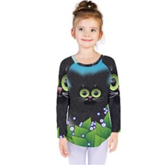 Kitten Black Furry Illustration Kids  Long Sleeve T-shirt