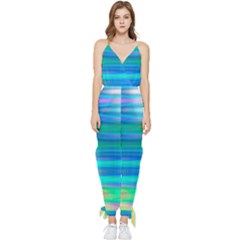 Wave Rainbow Bright Texture Sleeveless Tie Ankle Chiffon Jumpsuit by Sarkoni