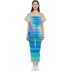 Wave Rainbow Bright Texture Bardot Ruffle Jumpsuit by Sarkoni