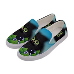 Kitten Black Furry Illustration Women s Canvas Slip Ons by Sarkoni