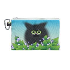 Kitten Black Furry Illustration Canvas Cosmetic Bag (medium) by Sarkoni