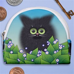 Kitten Black Furry Illustration Horseshoe Style Canvas Pouch by Sarkoni