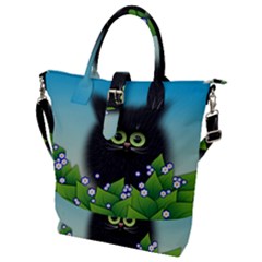 Kitten Black Furry Illustration Buckle Top Tote Bag by Sarkoni