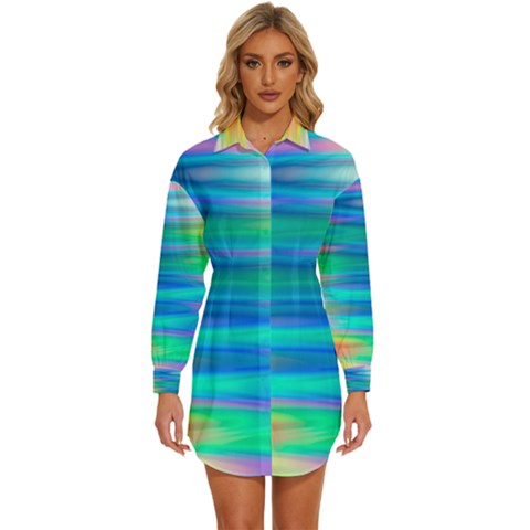 Wave Rainbow Bright Texture Womens Long Sleeve Shirt Dress by Sarkoni