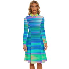 Wave Rainbow Bright Texture Long Sleeve Shirt Collar A-line Dress by Sarkoni