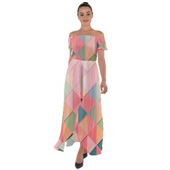 Background Geometric Triangle Off Shoulder Open Front Chiffon Dress