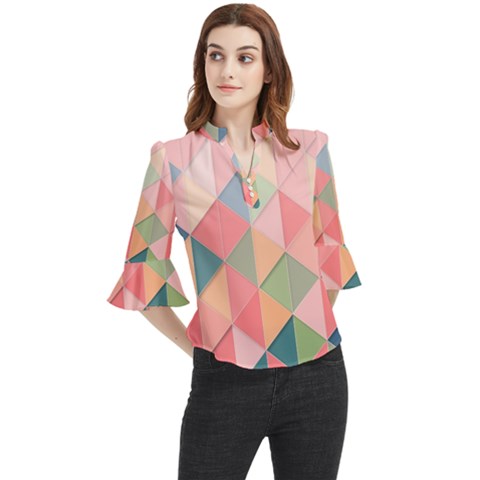 Background Geometric Triangle Loose Horn Sleeve Chiffon Blouse by Sarkoni