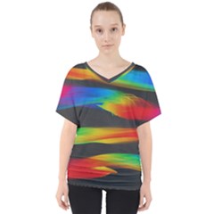 Colorful Background V-neck Dolman Drape Top by Sarkoni