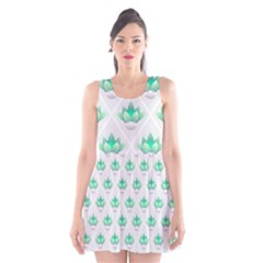 Plant Pattern Green Leaf Flora Scoop Neck Skater Dress by Sarkoni