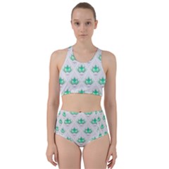 Plant Pattern Green Leaf Flora Racer Back Bikini Set by Sarkoni