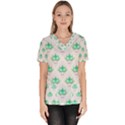 Plant Pattern Green Leaf Flora Women s V-Neck Scrub Top View1