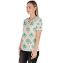 Plant Pattern Green Leaf Flora Women s V-Neck Scrub Top View2