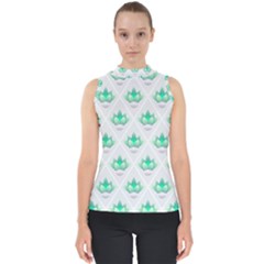 Plant Pattern Green Leaf Flora Mock Neck Shell Top by Sarkoni