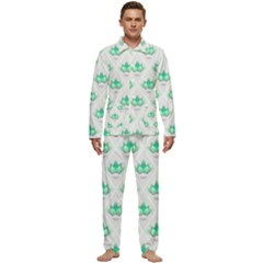 Plant Pattern Green Leaf Flora Men s Long Sleeve Velvet Pocket Pajamas Set