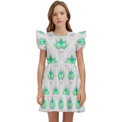 Plant Pattern Green Leaf Flora Kids  Winged Sleeve Dress