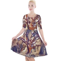 Tree Forest Woods Nature Landscape Quarter Sleeve A-line Dress