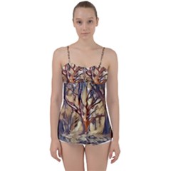 Tree Forest Woods Nature Landscape Babydoll Tankini Top by Sarkoni